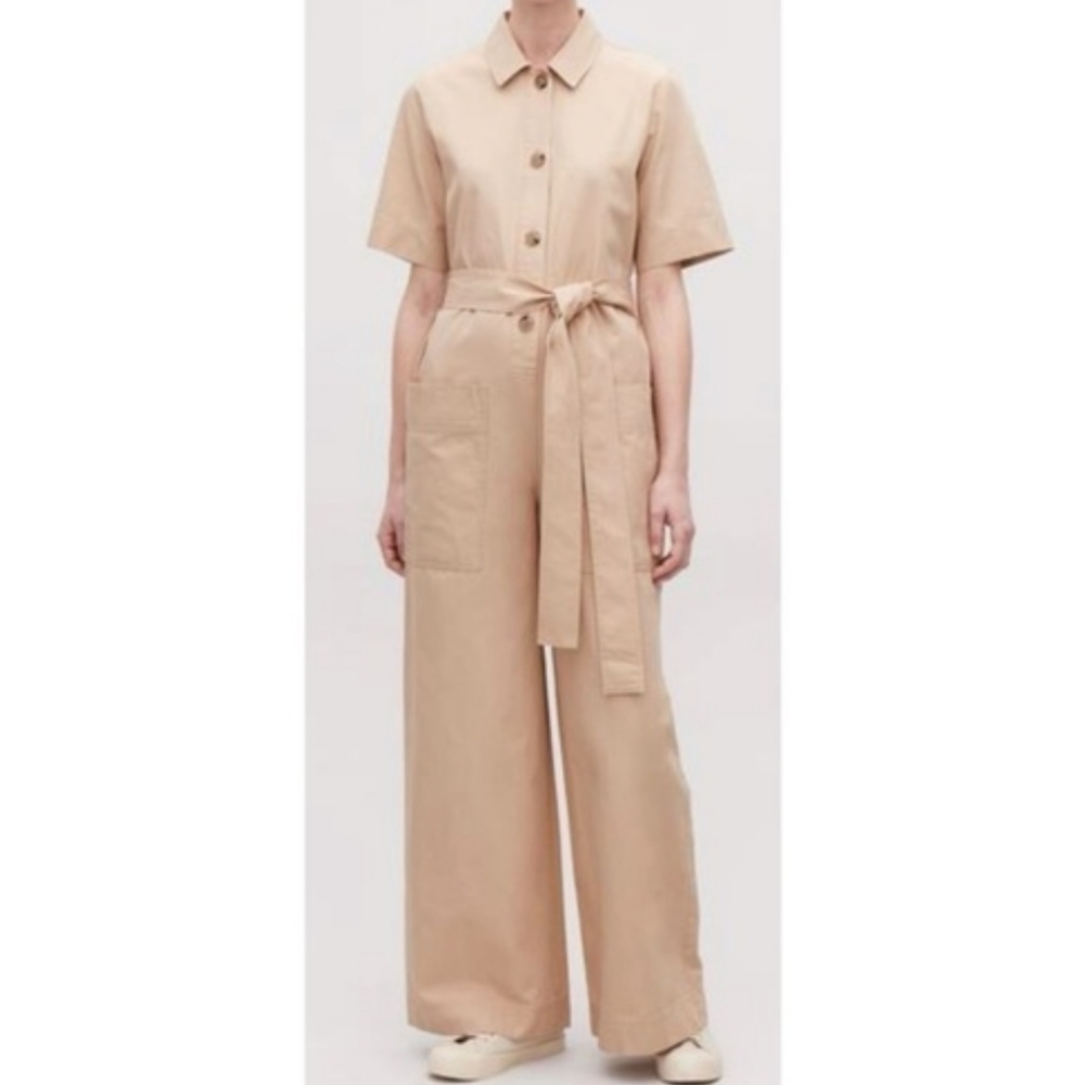 Cos Belted Button Up Camel Utility Jumpsuit Size 2 - image 2